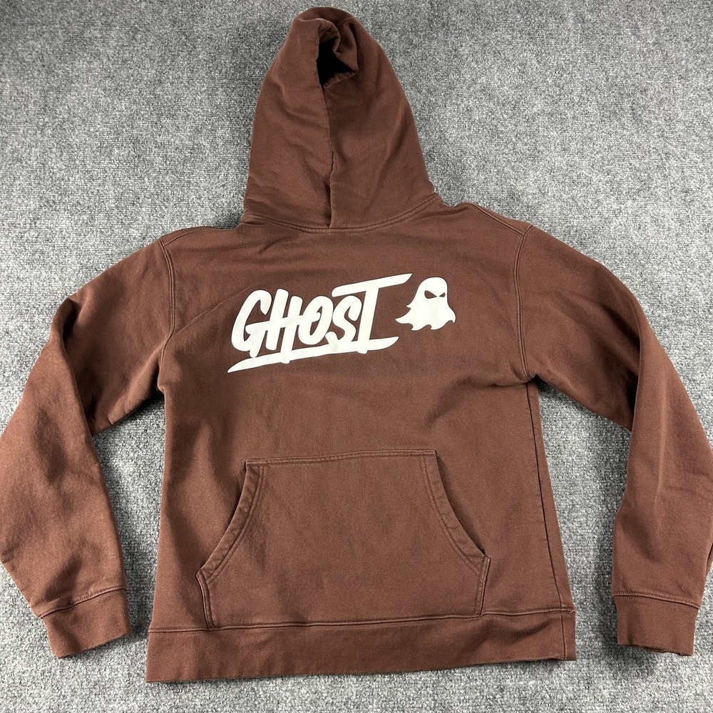 Ghost Hoodie Mens Small Brown Pullover Sweatshirt Logo Graphic‎ Streetwear